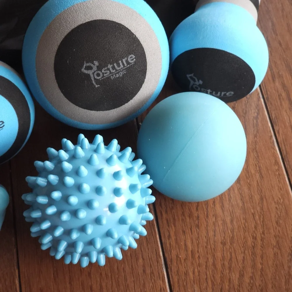 Posture Magic 6pc Massage Ball Set Myofascial Trigger Point Deep Tissue Kit Bag
